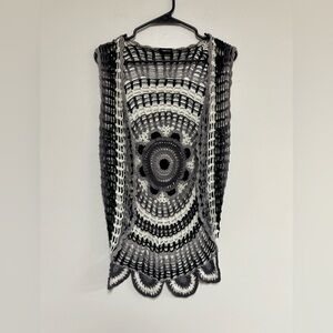 Rue 21 vest black white crochet retro hippie 60s 70s party festival teacher L